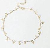 Sterren Choker Gold - ketting met sterren - ketting cadeau - sieraad geschenk vrouw - sterretjes collier - kerstcadeau voor vriendin, vrouw, moeder - geschenk sinterklaas