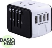 BasiqNeeds Universele Wereldstekker - Reisstekker met 4 USB poorten voor 150+ Landen - Wit