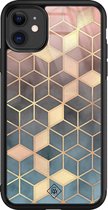 iPhone 11 hoesje glass - Cubes art | Apple iPhone 11  case | Hardcase backcover zwart