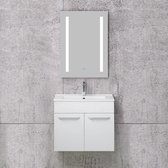 Witte badkamermeubelset 60 cm - badkamermeubel met onderkast, badkamerspiegel met verlichting, LED verlicht - Badkamertrends 2020