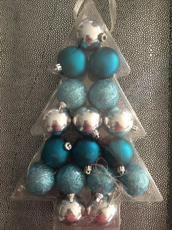 17 stuks kerstballen turquoise zilver 5cm onbreekbaar bol