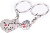 Sleutelhanger Liefde: "I Love You" | koppel | hart | 2 delig | man / vrouw | valentijn | sleutel met hart | roestvrijstaal  | koppel | relatie