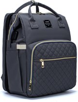 Luiertas - Multifuctioneel luiertas 3 In 1 - Met Babybedje - Met Verschoningsmatje - Grijs - Met Usb - Met Verdikt Matras