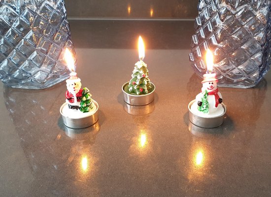 12 Stuks Kerst Theelicht Kaarsen Set Santa Claus Sneeuwpop Kerstboom Huis Theelicht Decoratieve Kaarsen voor Kerstavond Feest Huis Keuken Patio Buiten Camping Decoratie Vrouwen Cadeau
