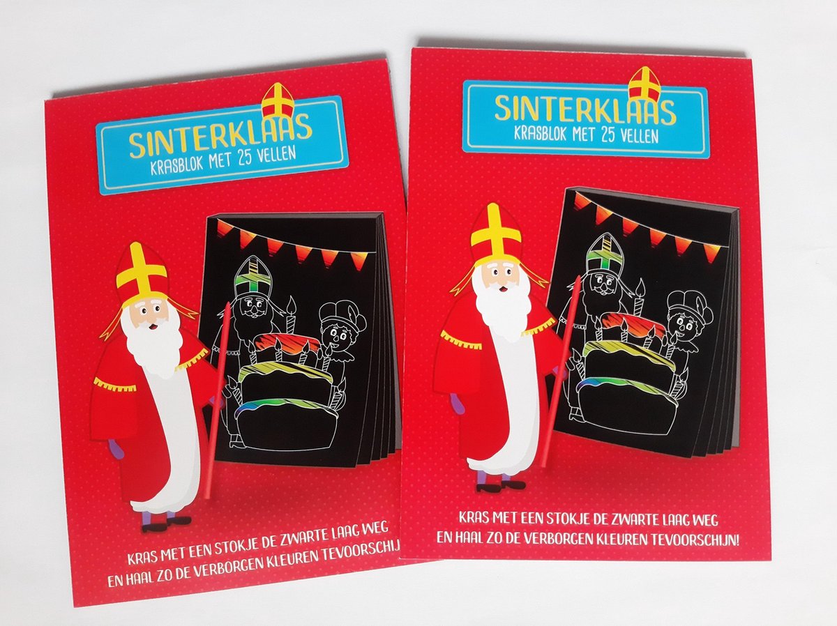 Sinterklaas krasblokken 2 x Krasblok Scratch, 5 december kinderen kleurboek schoencadeau toverblok kleuren