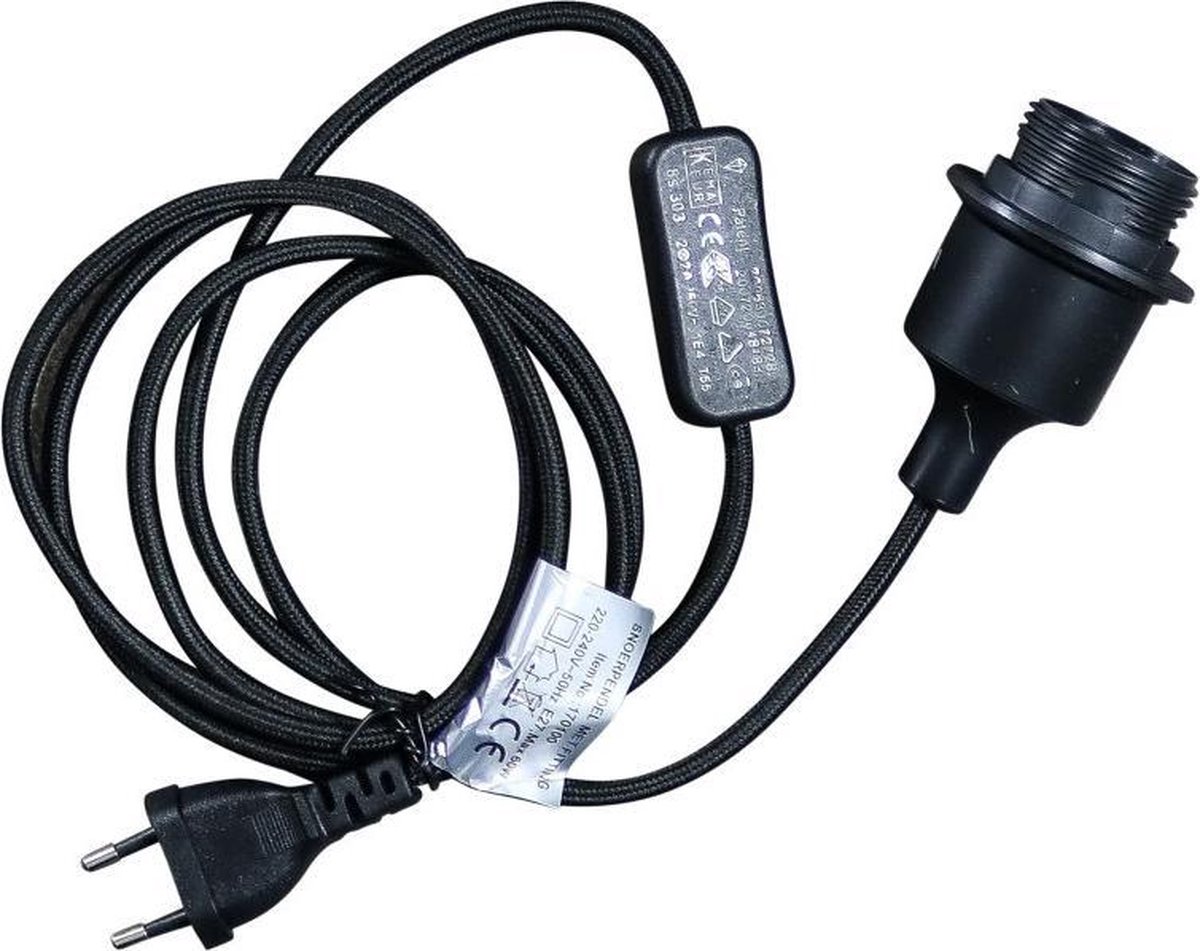 ChiliTec Netsnoer Met Schakelaar, 2 M Kabel, Aansluitkabel Voor Lampen, Lampen, Apparaten, 2-polig, Snoerschakelaar, Zwart