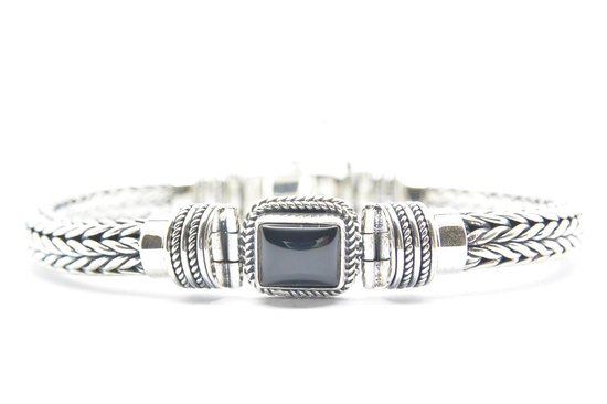 Beaddhism - Exclusives - Zilveren Kabel Armband met steen - Onyx - J'adore - 8 mm - 21 cm