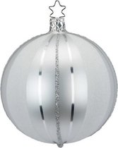 Twee Stijlvolle Zilveren Kerstballen met Glitter Strepen - Handgemaakt in Duitsland