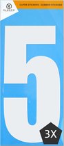 Cijfer sticker 5 | Wit | 3 stuks | Kliko Stickers | Cijfer Stickers | Nummer Stickers | Plakcijfers | 17,5 CM Hoog