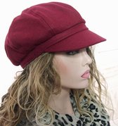 Winter baret damespet met klepje kleur bordeaux rood maat one size