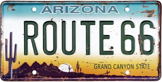 Signs-USA - Souvenir kentekenplaat nummerbord Amerika - verweerd - 30,5 x 15,3 cm - Route 66 - Arizona