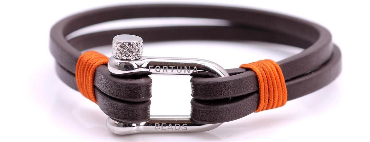 FortunaBeads Nautical L2 Staal Bruin Armband – Heren – Leer – Medium 18cm