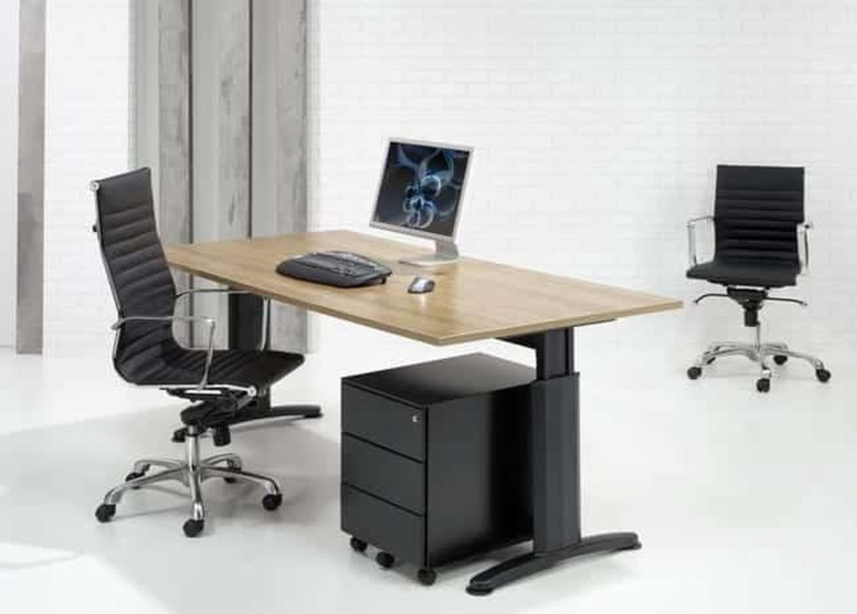 ABC Kantoormeubelen Hoogte verstelbaar bureau T- Poot Work breed 80CM diep 60CM bladkleur Licht Eiken framekleur Wit (RAL9010)