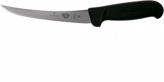 Een smal, gebogen Victorinox uitbeenmes met een zwart handvat.