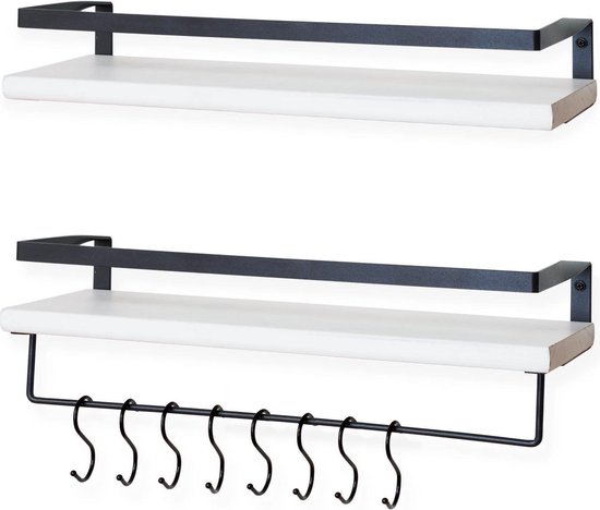 LifeGoods Zwevende Wandplank - 2 Stuks - 41cm - Handdoekhouder en 8 Haakjes  -... | bol.com