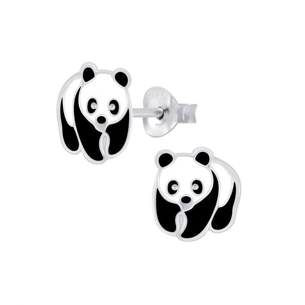 Oorbellen kinderen | Zilveren oorstekers, panda