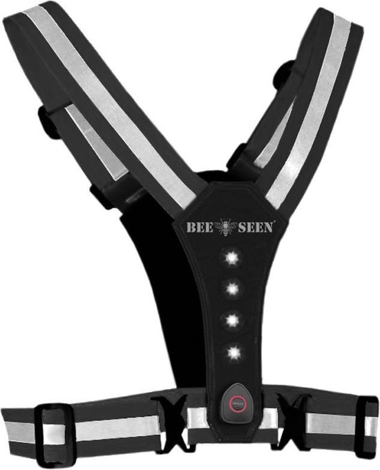 Bee Seen – BLACK Harness USB - Verlichting - Led Harness - USB - LED - one size - Hardloopvest - Jogging reflectie vest - Hardloopverlichting