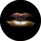 Plexiglas Wandcirkel Golden Lips 80cm op Plexiglas incl. luxe ophangframe