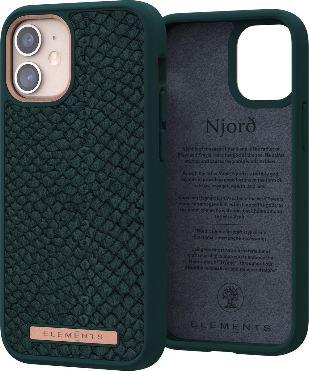 Njord byELEMENTS iPhone 12 Mini hoesje - Back Cover Telefoonhoesje van zalmleer - Groen