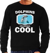 Dieren dolfijnen sweater zwart heren - dolphins are serious cool trui - cadeau sweater dolfijn/ dolfijnen liefhebber M