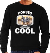 Dieren paarden sweater zwart heren - horses are serious cool trui - cadeau sweater wit paard/ paarden liefhebber L