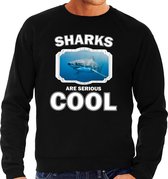 Dieren haaien sweater zwart heren - sharks are serious cool trui - cadeau sweater haai/ haaien liefhebber XL