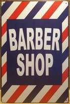 Barber Shop rood wit blauw kapper kapsallon Reclamebord van metaal METALEN-WANDBORD - MUURPLAAT - VINTAGE - RETRO - HORECA- BORD-WANDDECORATIE -TEKSTBORD - DECORATIEBORD - RECLAMEP