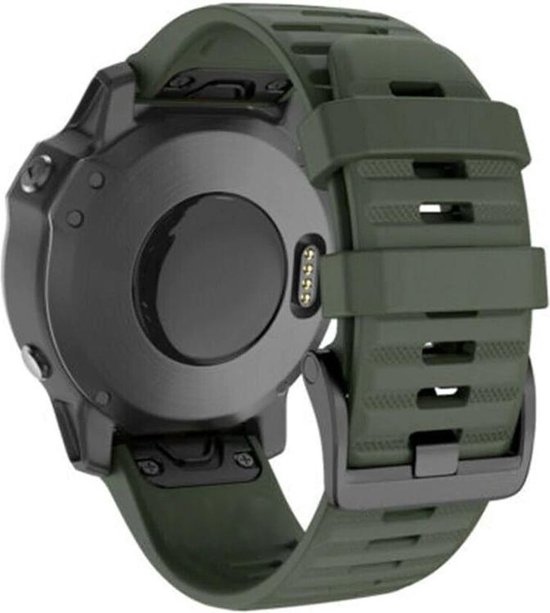 Firsttee - Siliconen Horlogeband - EASY FIT - 26 MM - Voor GARMIN - LEGERGROEN - Horlogebandjes - Quick Release - Easy Click - Garmin – Fenix 5X – Fenix 6X - Fenix 3 - Horloge bandje - Golfkleding - Golf accessoires – Cadeau - Firsttee