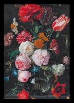 Stilleven met bloemen poster in luxe zwarte houten lijst - Jan Davidsz de Heem - Luxe Poster op kunstdruk papier - 50x70cm