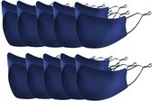 Mondkapje 10 stuks Herbruikbaar gezichtsmasker wasbaar en verstelbaar gezichtsmasker - Unisex (blauw)