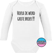 Romper - Hoera ik word grote broer !!! - maat 98/104 - lange mouwen - baby - romper broer - broer - rompertjes baby - rompers - romper - rompertjes - stuks 1 - wit