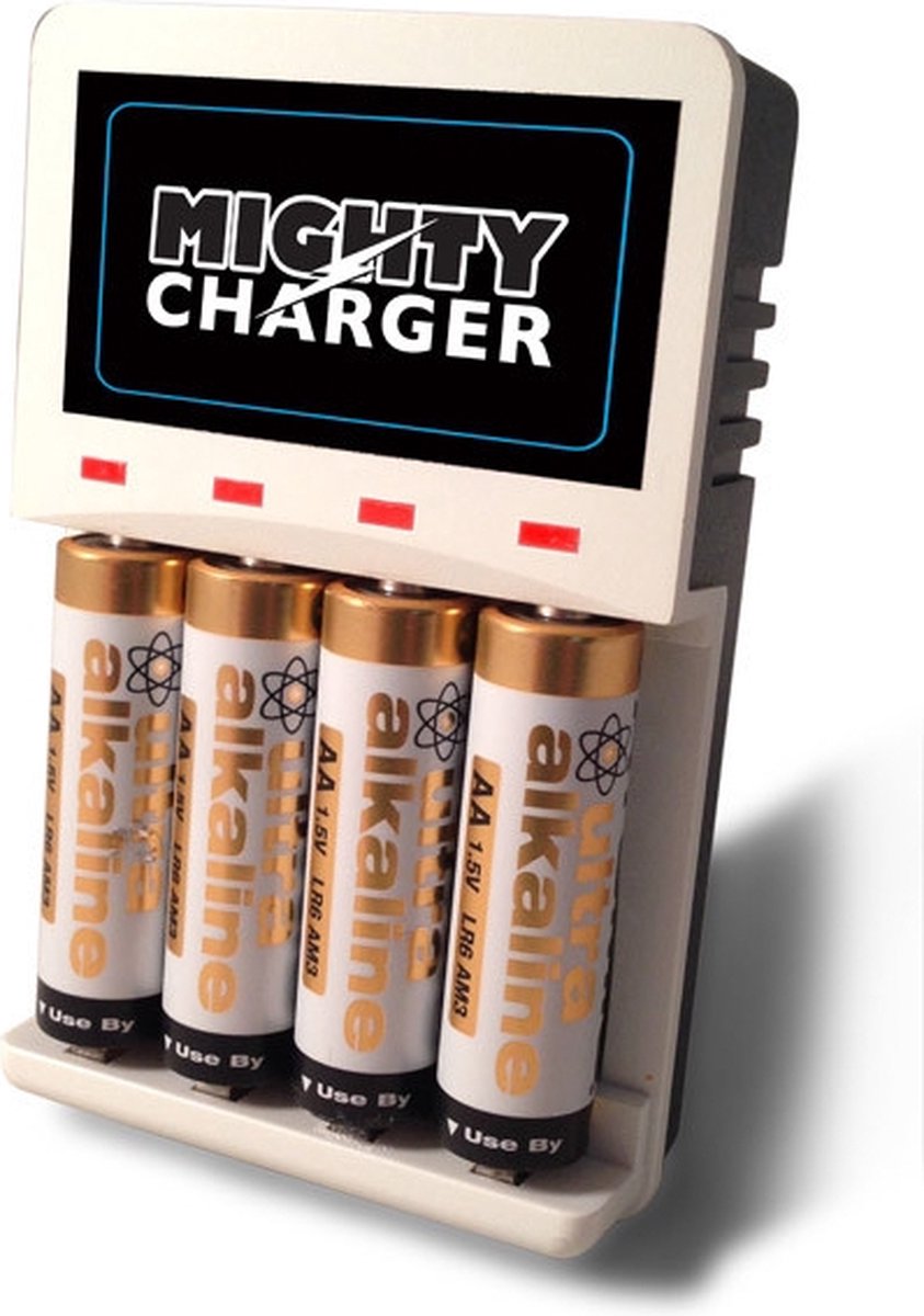 Mighty Charger Batterijoplader Laadt zelfs wegwerp batterijen op USB aansluiting
