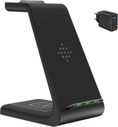 DrPhone QW4 - 3 In 1 Draadloze Oplader Dock - Geschikt voor Galaxy Watch 4 /3 / Active 1/2 - Geschikt voor Earbuds/Live – Lader + 18W HALO Adapter - Zwart
