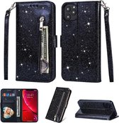 Glitter Bookcase voor Apple iPhone 12 Pro Max | Hoogwaardig PU Leren Hoesje | Lederen Wallet Case | Telefoonhoesje | Pasjeshouder | Portemonnee | Zwart