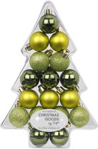 17x Groene kunststof kerstballen pakket 3 cm - Kerstboomversiering groen