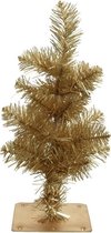 Gouden kunst kerstboom 35 cm met 28 takjes en metalen voet - Miniboompjes / kleine kerstbomen
