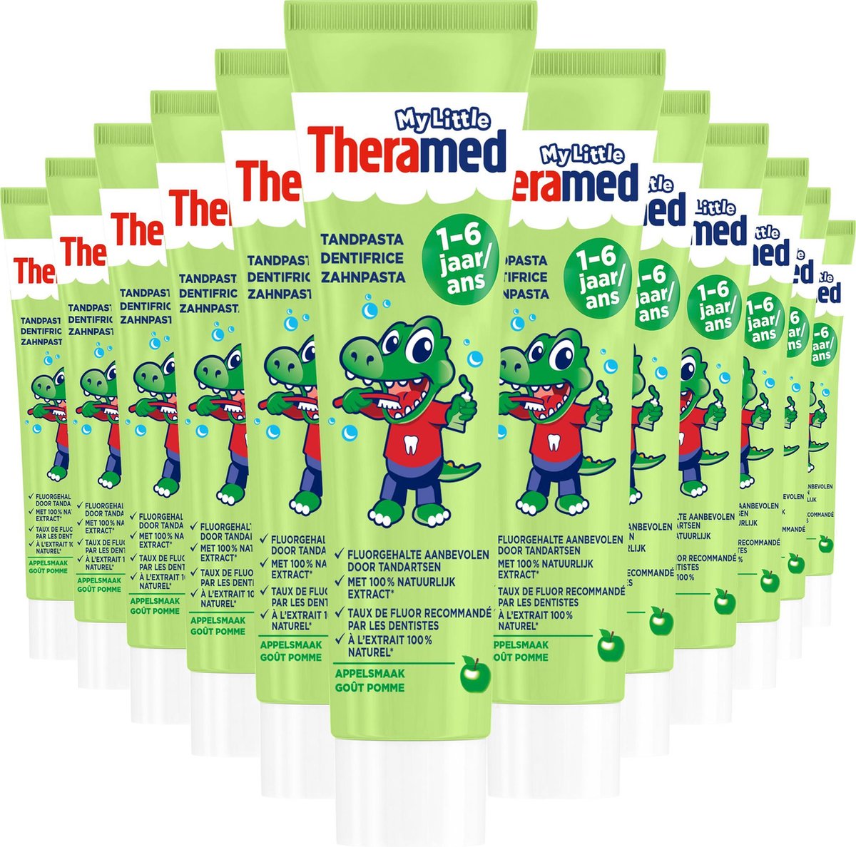 Goedkoopste Theramed Junior tube Appel / Pomme 3 Tandpasta Tube 12x 50ml - Voordeelverpakking