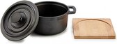 Ronde Gietijzeren Braadpan met Bamboe onderzetter - diameter 14 cm