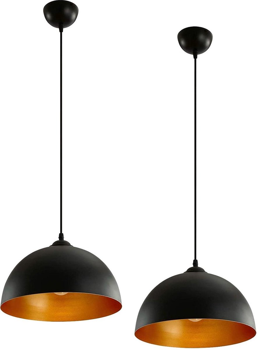 Trend24 - Hanglampen - Hanglampen eetkamer - Plafondlampen - Plafondlampen woonkamer - Set van 2 stuks - Zwart