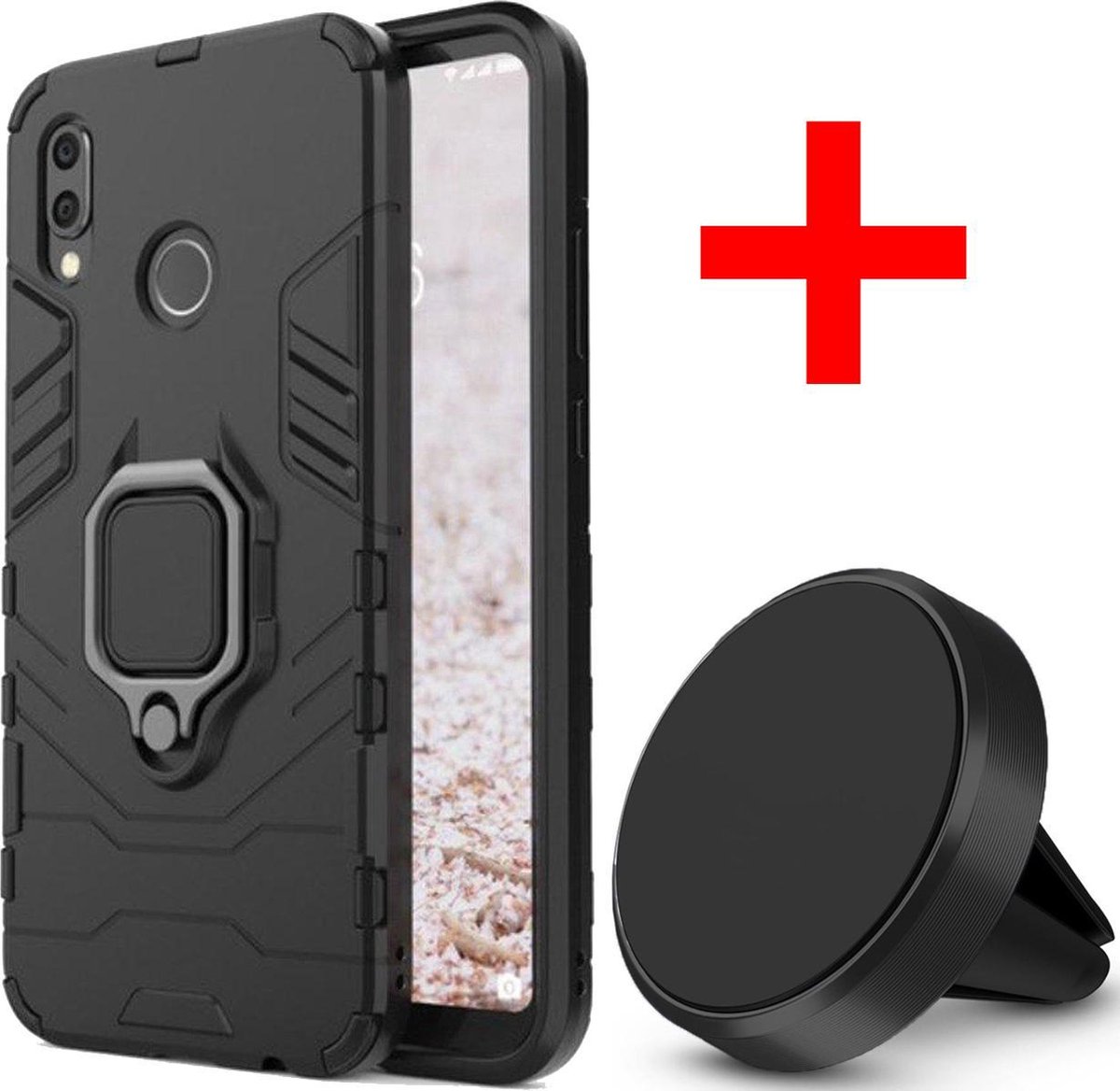 Huawei P20 Lite Backcover - Zwart - Hard PC - Magnetisch- Ring - Inclusief Magneet