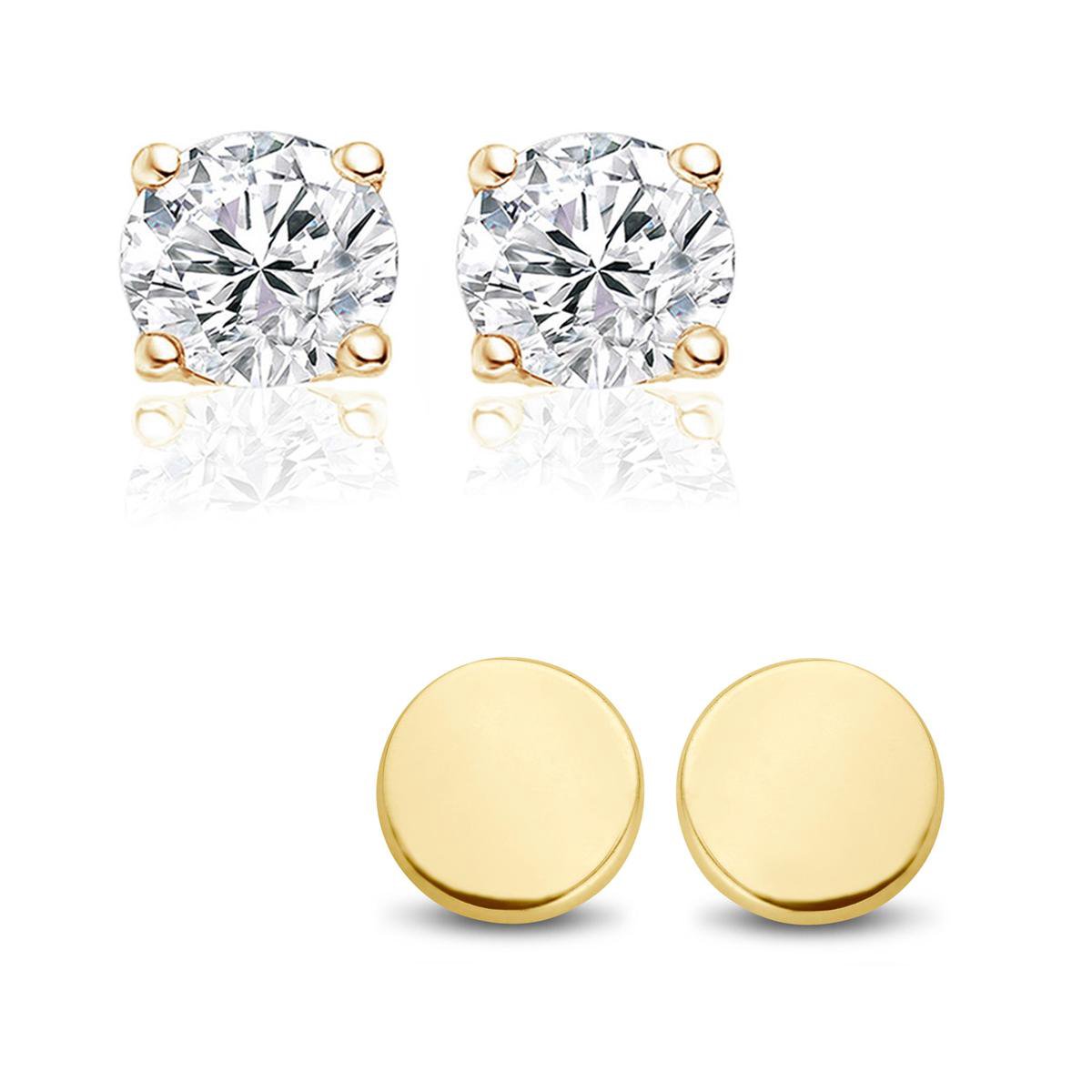 New Bling 9NB SET021 Zilveren Oorknopjes Dames - Set - 2 Paar - 5mm - Rondje - Zirkonia - Goudkleurig