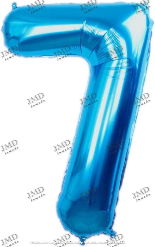 Folie ballon XL 100cm met opblaasrietje - cijfer 7 blauw - 7 jaar folieballon - 1 meter groot met rietje - Mixen met andere cijfers en/of kleuren binnen het Jumada merk mogelijk