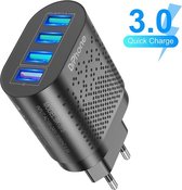DrPhone – HALO2 Snel Lader Thuislader- 4 Poorten 48W Lader - USB 3.1A + QC 3.0 - Tablet / Smartphone Oplader – Zwart
