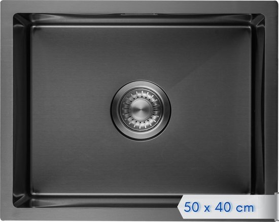 LOMAZOO Spoelbak Antraciet / Gun Metal  (50x40) – Spoelbak Keuken - Spoelbakken Keuken – Wasbak Keuken - RVS [ONYX]