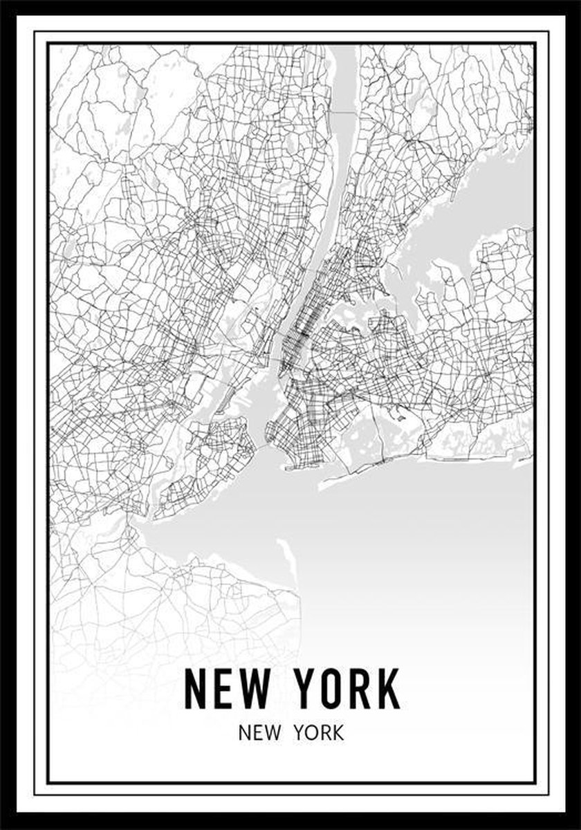 Punt. Poster - City Map New York - 29.7 X 21 Cm - Zwart En Wit