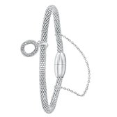 Lucardi Dames Armband mesh letter O met kristal - Staal - Armband - Cadeau - 19 cm - Zilverkleurig