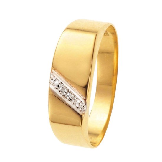 Lucardi Heren Zegelring met diamant 0.01ct - Ring - Cadeau - Vaderdag - 14 Karaat Goud - Geelgoud