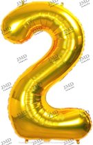 Folie ballon XL 100cm met opblaasrietje - cijfer 2 goud - 2 jaar folieballon - 1 meter groot met rietje - Mixen met andere cijfers en/of kleuren binnen het Jumada merk mogelijk