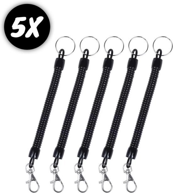 5 x Uittrekbare Spiraal Sleutelhanger - Sleutel hanger met uitrekbare... | bol.com