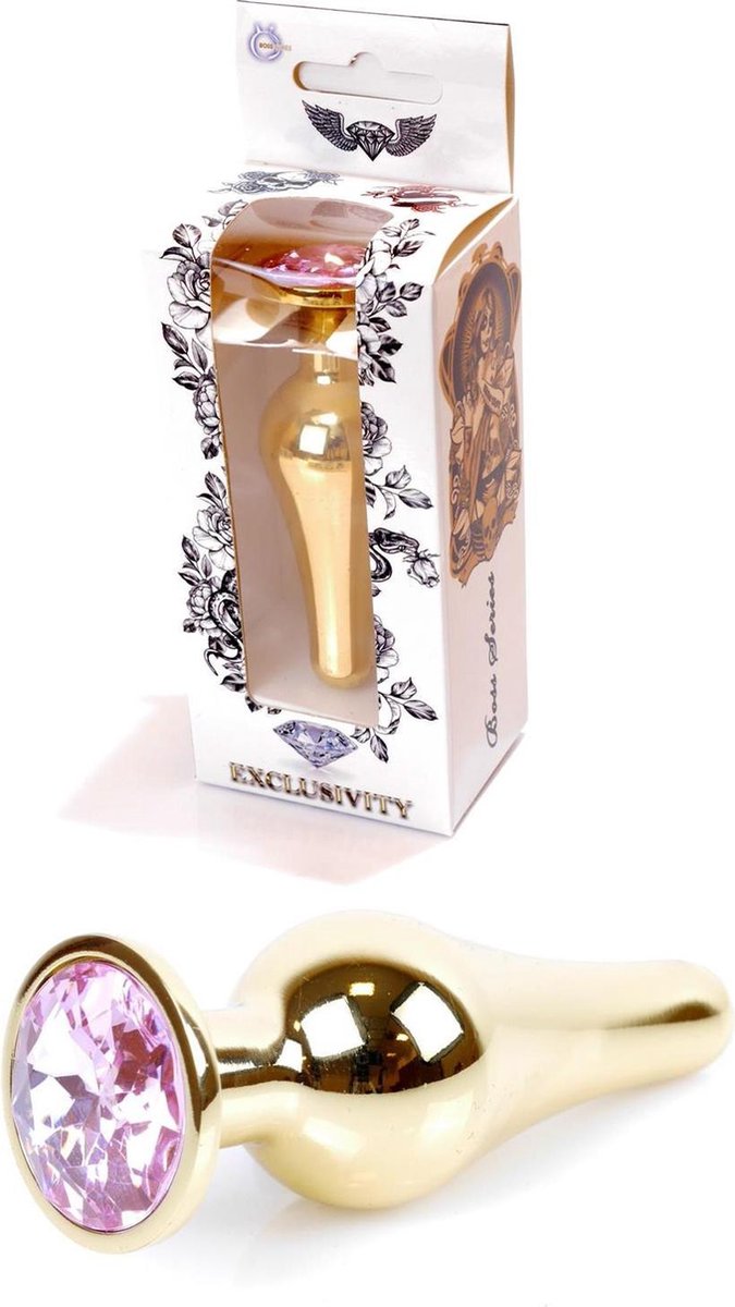 Goedkoopste Bossoftoys - Gold Butt Plug - Anal Plug With Pink Stone - Length 9,5 M - Dia 3 Cm - 64-00063 - gave Cadeaubox
